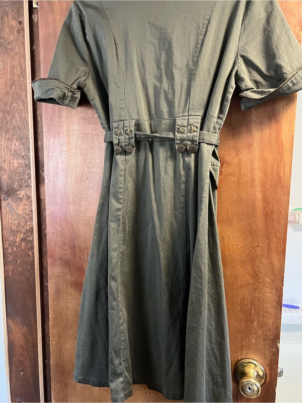 Voodoo Vixen Olive Green Button-Front Utility Midi Dress, Halloween, Military - Picture 5 of 8